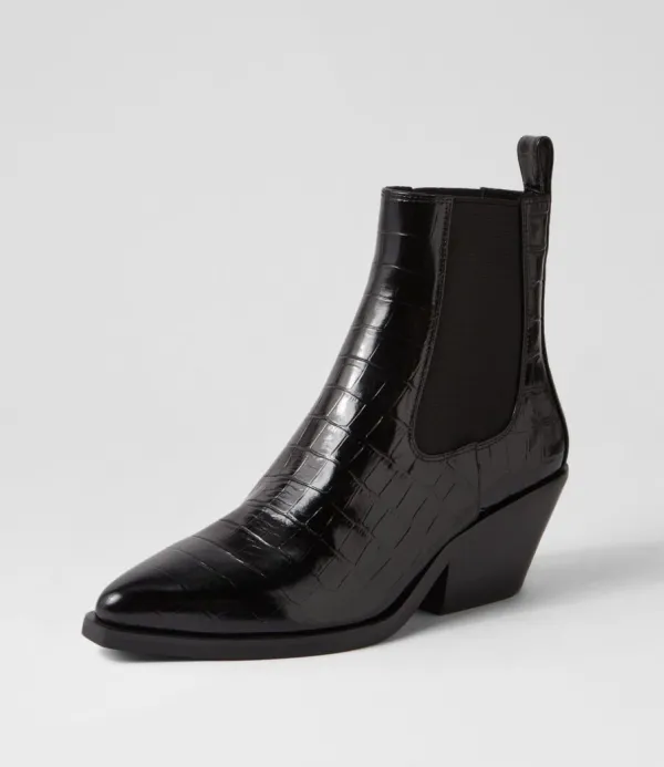 Women MOLLINI Rage Black Croc Patent Leather Chelsea Boots