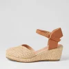 Women DJANGO & JULIETTE Rastan Natural Dark Tan Synthetic Raffia Leather Wedges