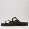Women TOP END Redding Black Leather Slides