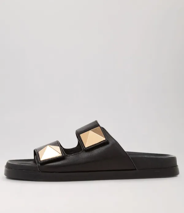 Women TOP END Redding Black Leather Slides