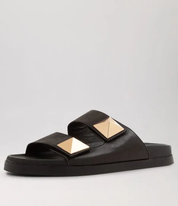 Women TOP END Redding Black Leather Slides