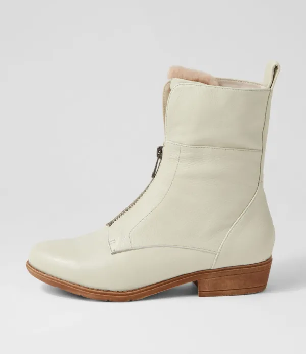 Women DJANGO & JULIETTE Regas Almond Natural Heel Leather Fur Ankle Boots