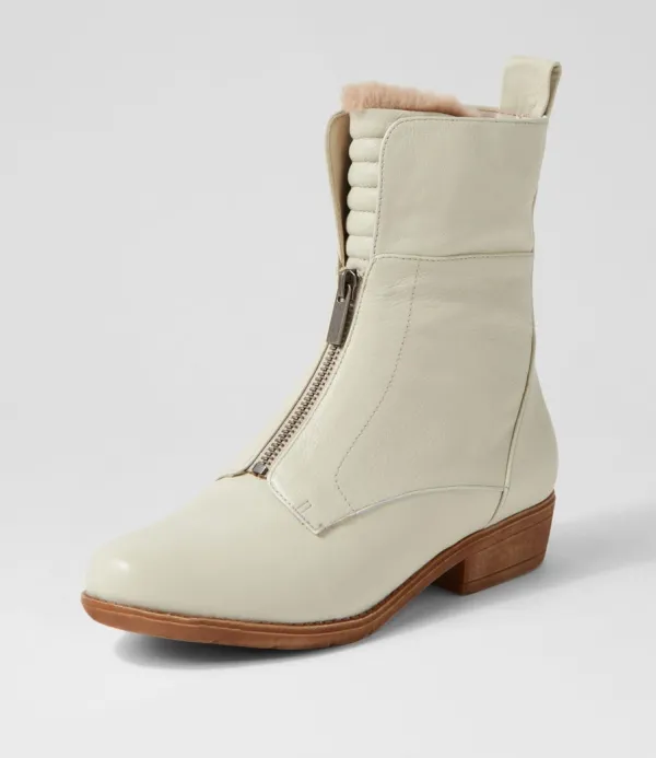 Women DJANGO & JULIETTE Regas Almond Natural Heel Leather Fur Ankle Boots