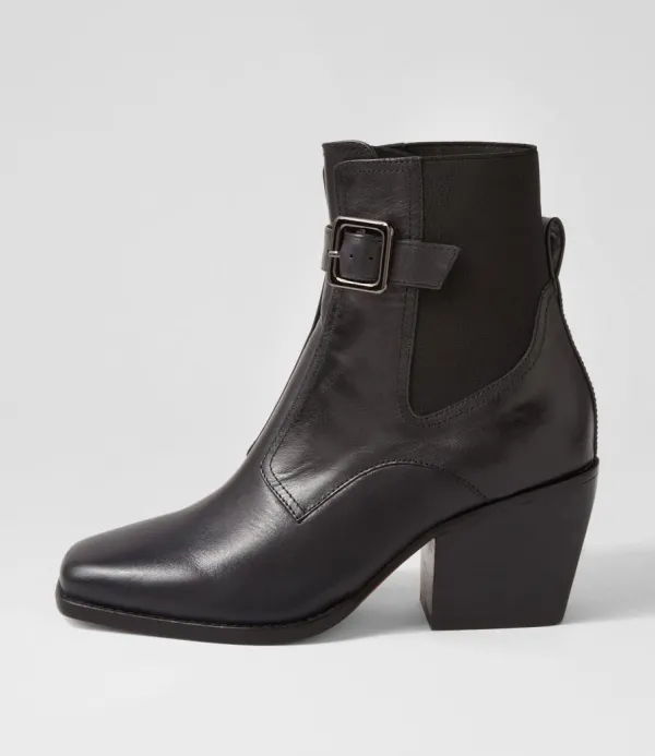 Women TOP END Relsea Black Leather Elastic Chelsea Boots