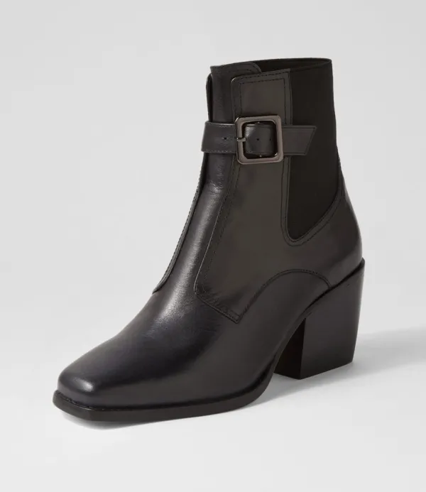 Women TOP END Relsea Black Leather Elastic Chelsea Boots