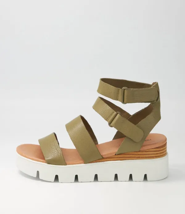 Women DJANGO & JULIETTE Rhean Khaki Leather Sandals