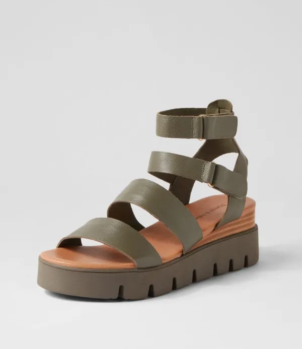 Women DJANGO & JULIETTE Rhean Olive Leather Sandals