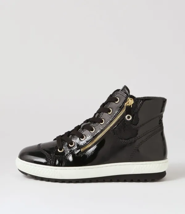 Women GABOR Riley Schwarz Patent Leather Lace Up Boots