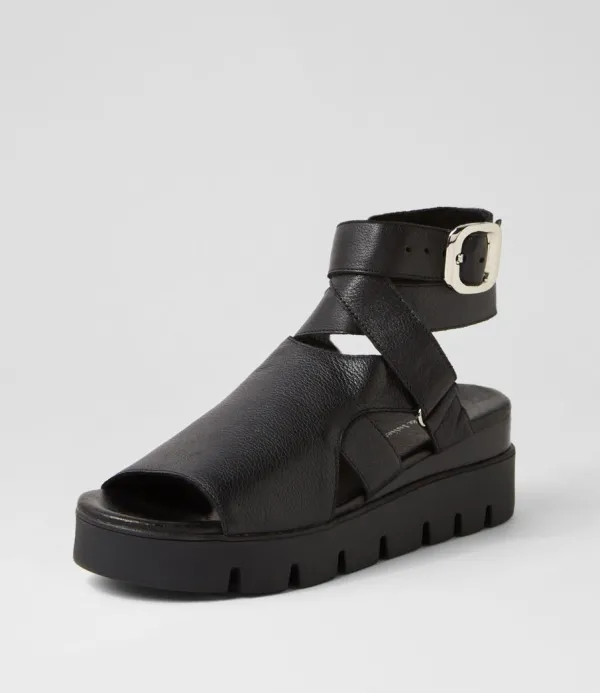Women DJANGO & JULIETTE Rimini Black Leather Sandals