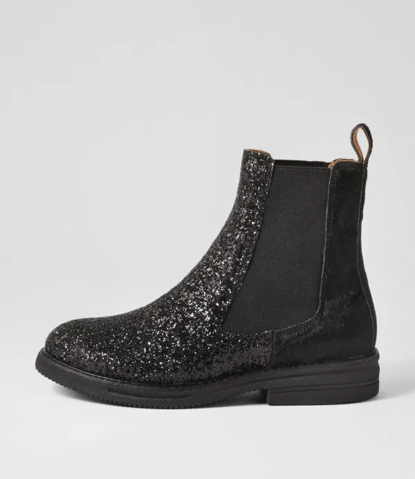 Women ROLLIE Rise Black Multi Sparkle Pony Chelsea Boots