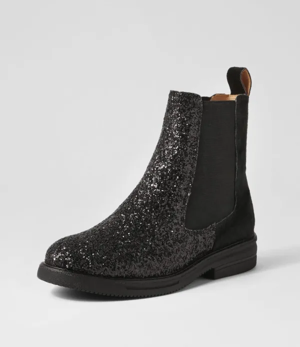 Women ROLLIE Rise Black Multi Sparkle Pony Chelsea Boots