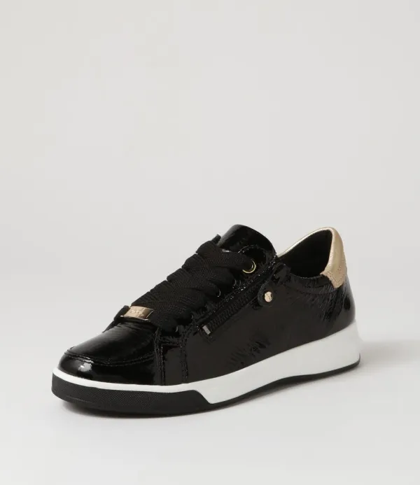 Women ARA Rom 32 Schwarz Platino Leather Sneakers