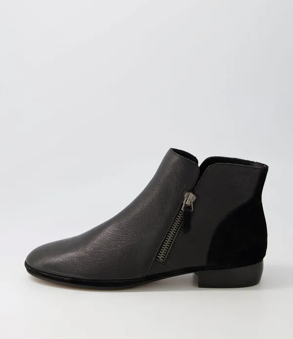 Women DIANA FERRARI Ronele Black Leather Suede Ankle Boots