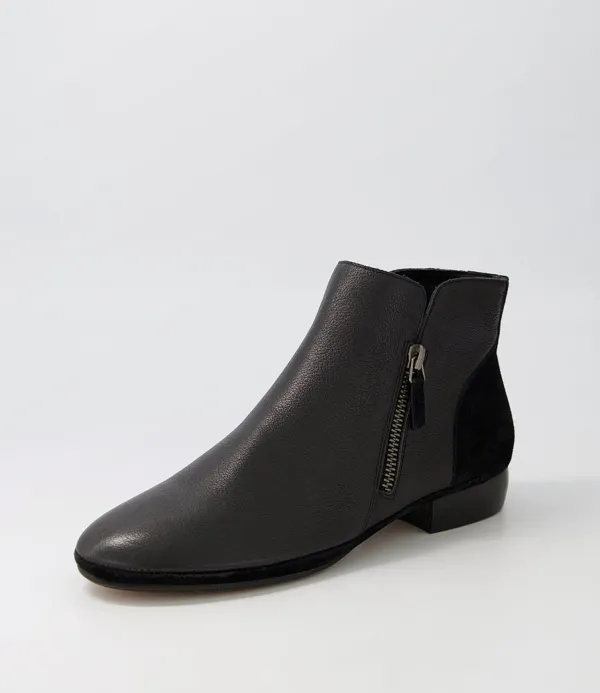 Women DIANA FERRARI Ronele Black Leather Suede Ankle Boots