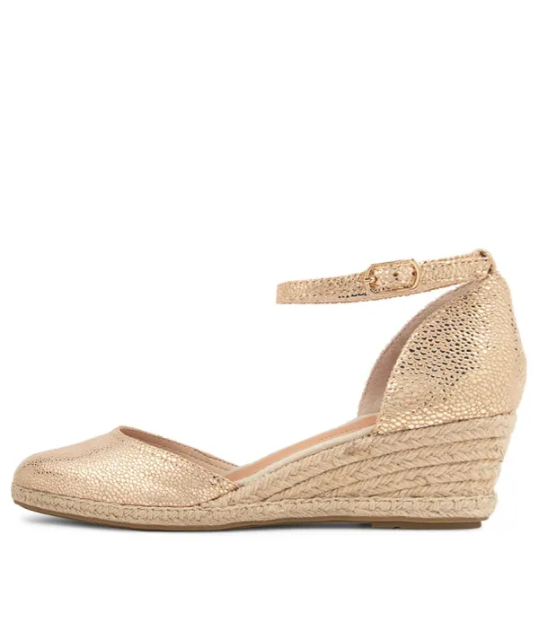 Women DJANGO & JULIETTE Rylen Gold Natural Rope Speckle Leather Wedges