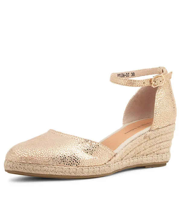 Women DJANGO & JULIETTE Rylen Gold Natural Rope Speckle Leather Wedges
