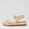 Women DJANGO & JULIETTE Sabri Gold Petrol Shrunken Leather Sandals