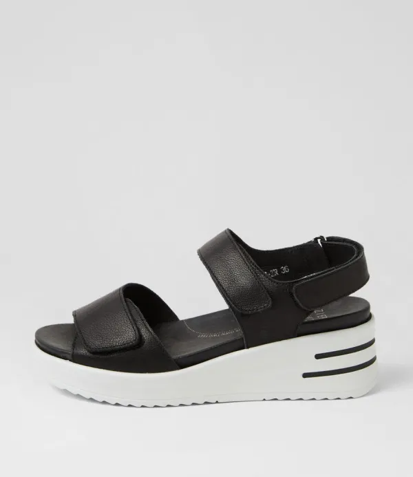 Women ZIERA Sadias Xw Black White Leather Sandals