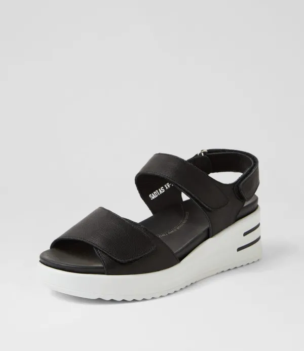 Women ZIERA Sadias Xw Black White Leather Sandals