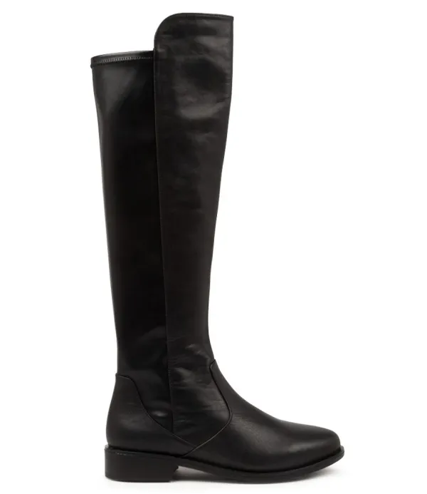 Women ZIERA Sallies Xf Black Stretch Leather Knee High Boots