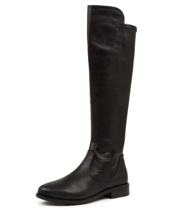 Women ZIERA Sallies Xf Black Stretch Leather Knee High Boots
