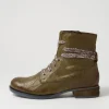 Women JOSEF SEIBEL Sanja 18 Olive Leather Lace Up Boots