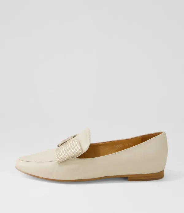 Women TOP END Sanne Almond Gold Jewels Leather Loafers