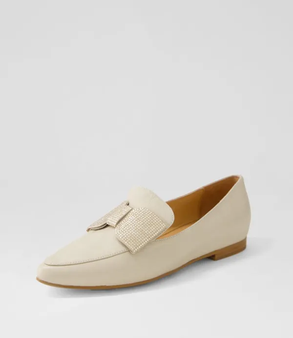 Women TOP END Sanne Almond Gold Jewels Leather Loafers