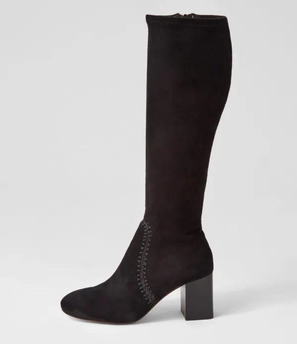 Women MOLLINI Sari Black Stretch Microsuede Knee High Boots