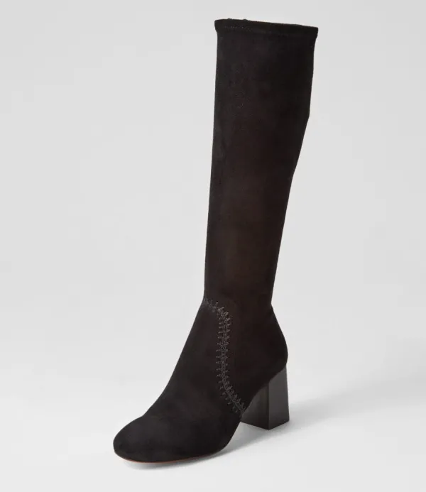 Women MOLLINI Sari Black Stretch Microsuede Knee High Boots