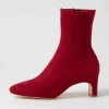 Women DIANA FERRARI Sarski Deep Red Stretch Microsuede Ankle Boots