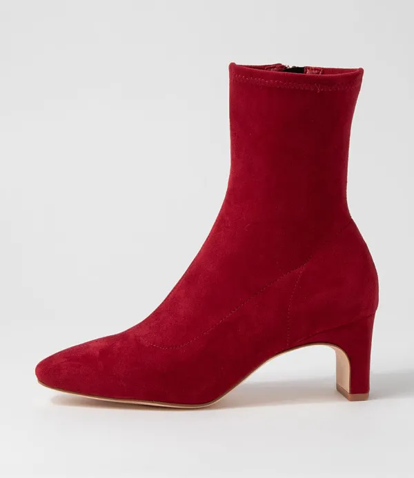 Women DIANA FERRARI Sarski Deep Red Stretch Microsuede Ankle Boots