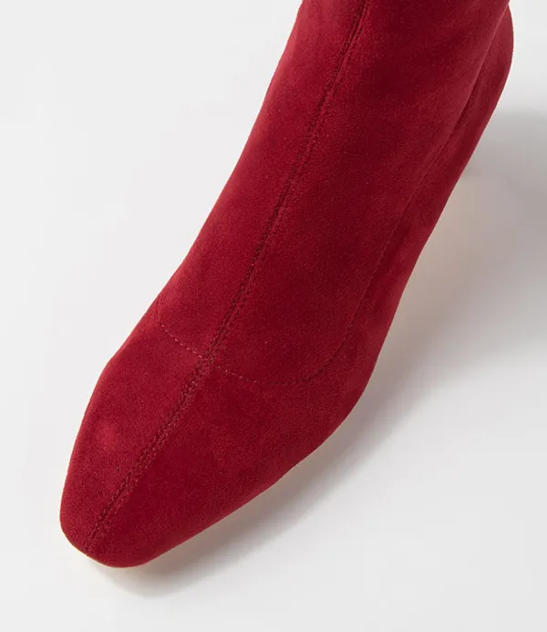 Women DIANA FERRARI Sarski Deep Red Stretch Microsuede Ankle Boots