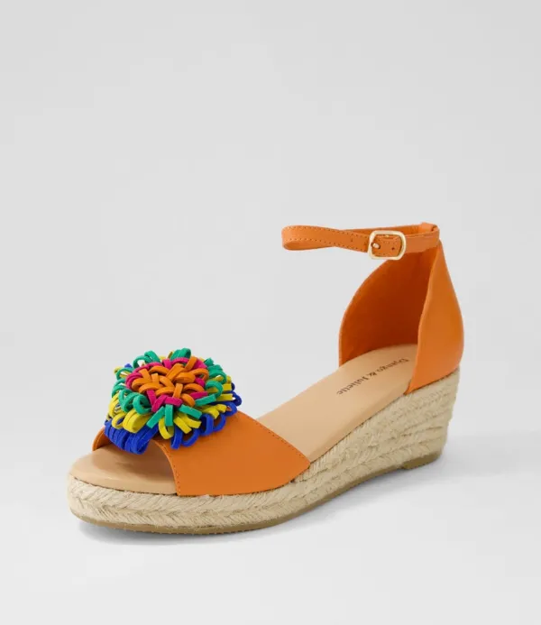 Women DJANGO & JULIETTE Savea Bright Orange Leather Suede Espadrilles