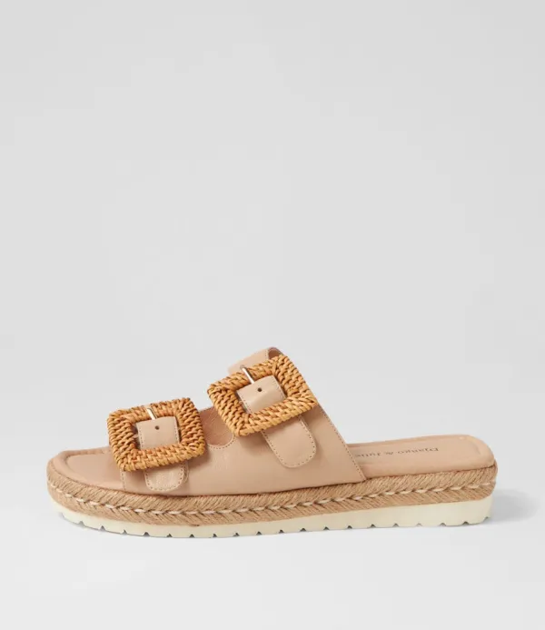 Women DJANGO & JULIETTE Savi Camel Natural Leather Buckle Slides