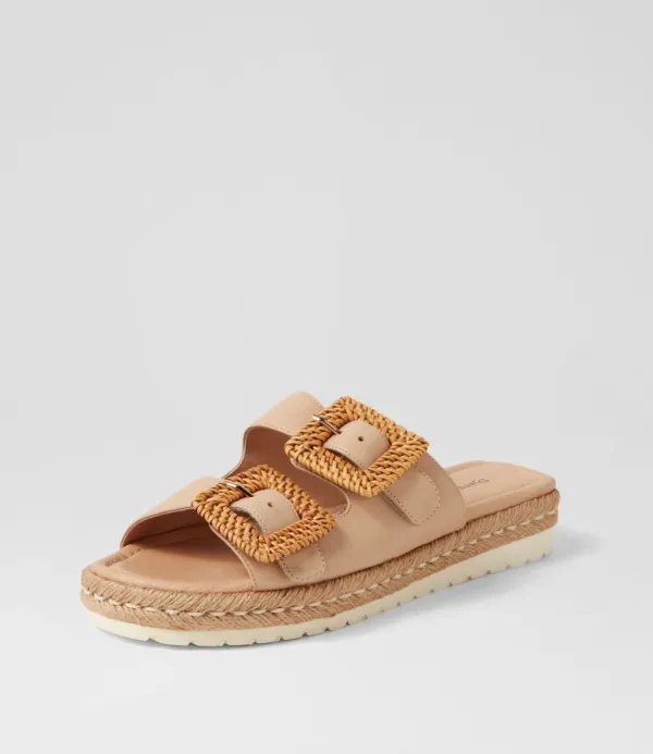 Women DJANGO & JULIETTE Savi Camel Natural Leather Buckle Slides