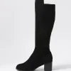 Women DJANGO & JULIETTE Setley Black Suede Stretch Microsuede Knee High Boots