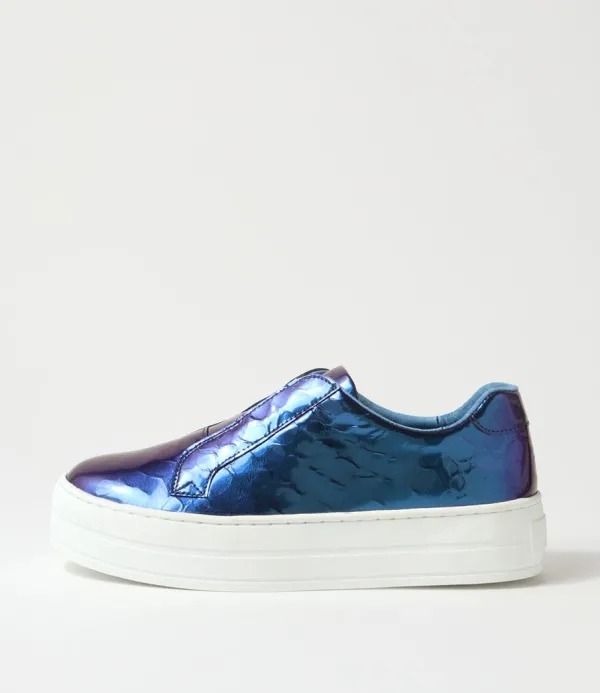 Women DJANGO & JULIETTE Shia Blue Shine White Croc Leather Sneakers