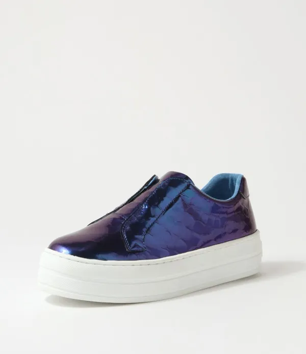Women DJANGO & JULIETTE Shia Blue Shine White Croc Leather Sneakers