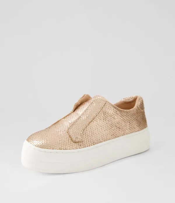 Women DJANGO & JULIETTE Shia Rose Gold Small Cut Leather Sneakers