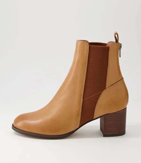 Women DJANGO & JULIETTE Shoko New Tan Choc Leather Chelsea Boots