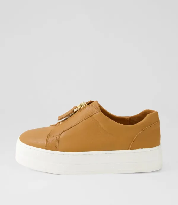 Women DJANGO & JULIETTE Sippu Dark Tan White Leather Sneakers
