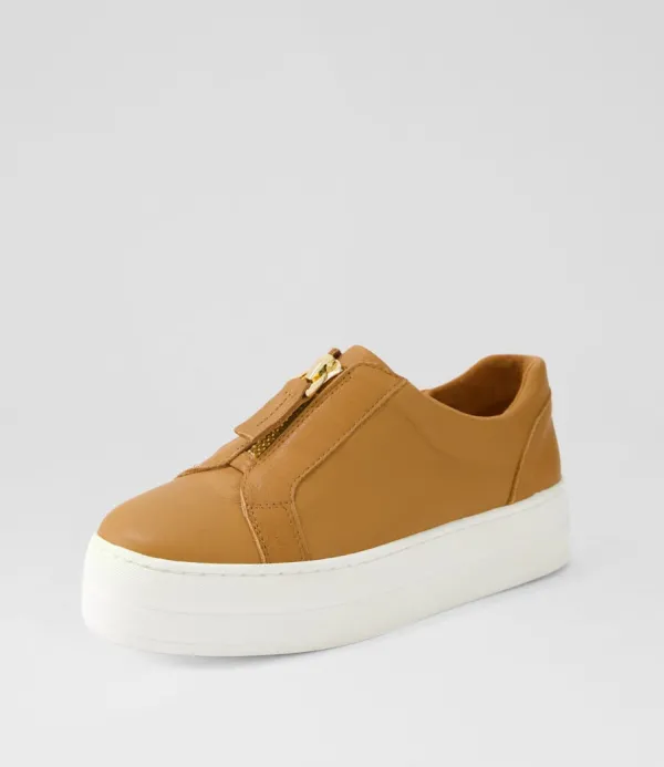 Women DJANGO & JULIETTE Sippu Dark Tan White Leather Sneakers