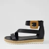 Women DJANGO & JULIETTE Sisel Black Natural Leather Buckle Espadrilles