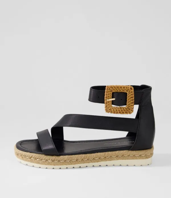 Women DJANGO & JULIETTE Sisel Black Natural Leather Buckle Espadrilles