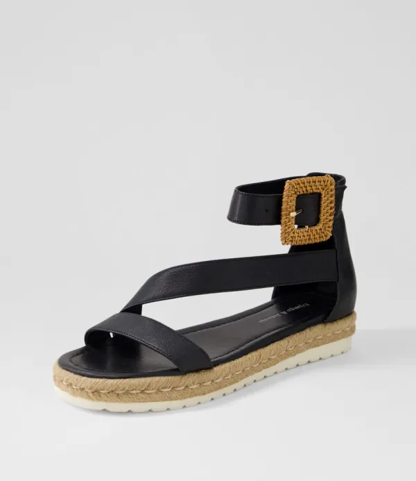 Women DJANGO & JULIETTE Sisel Black Natural Leather Buckle Espadrilles