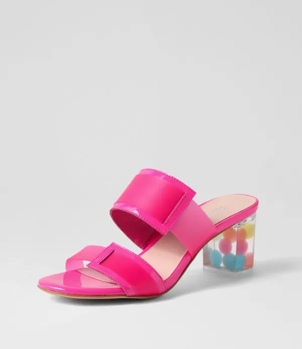 Women DJANGO & JULIETTE Sistel Hot Pink New Bubble Patent Vinylite Mules