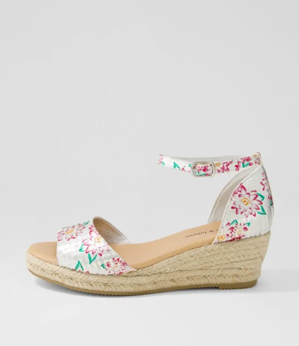 Women DJANGO & JULIETTE Skip Silver Fuchsia Leather Espadrilles