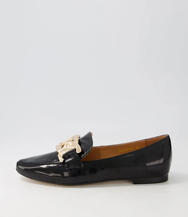 Women TOP END Socoro Black Patent Leather Loafers