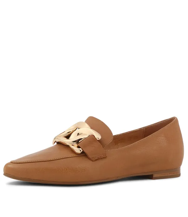 Women TOP END Socoro Dark Tan Leather Loafers